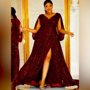 Wine colored sequined ball gown, size 4X 20/22